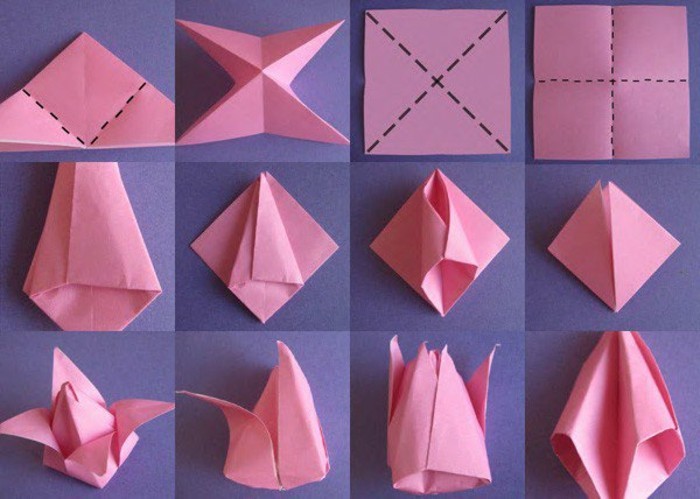 origami tulipán origami rózsaszín papír origami figurák origami-hajtogatás utasítást összecsukható technika-papír