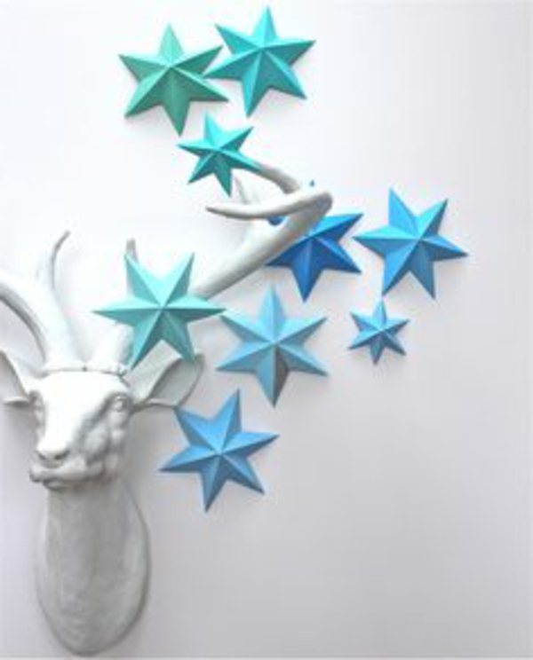 оригами до Коледа-damhirschkopf-и-сини звезди