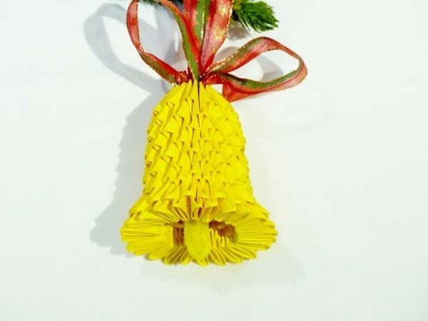 اوريغامي، حتى، christmas-yellow-bell، -، أبيض، الخلفية