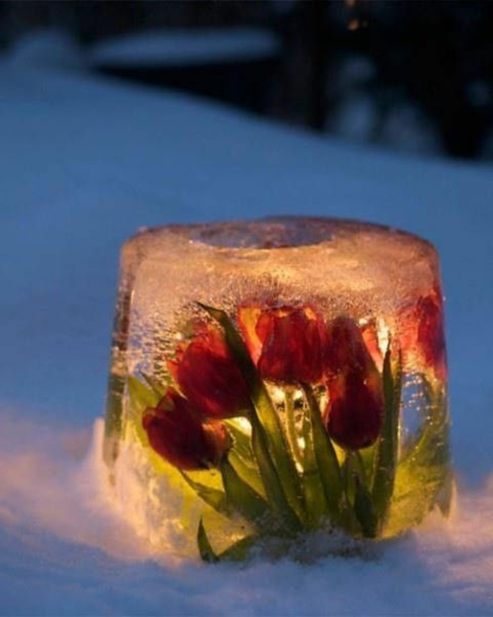 оригинален Зимни декорация идея лед фенер замразени Лалета безпламъково Свещи