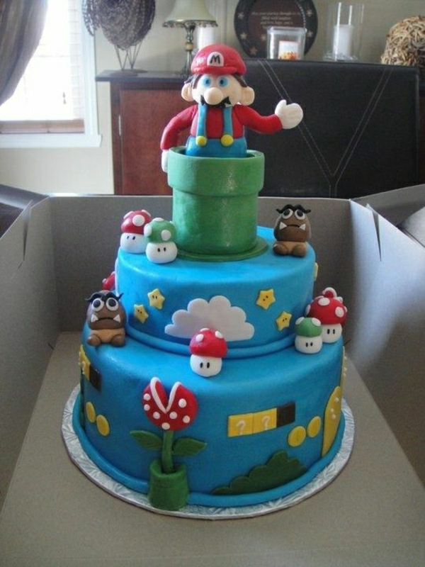Супер Марио торта оригинална торта-украсяват-рожден ден-партита-деца-страхотно-торта поръчки-супер-марио-символи