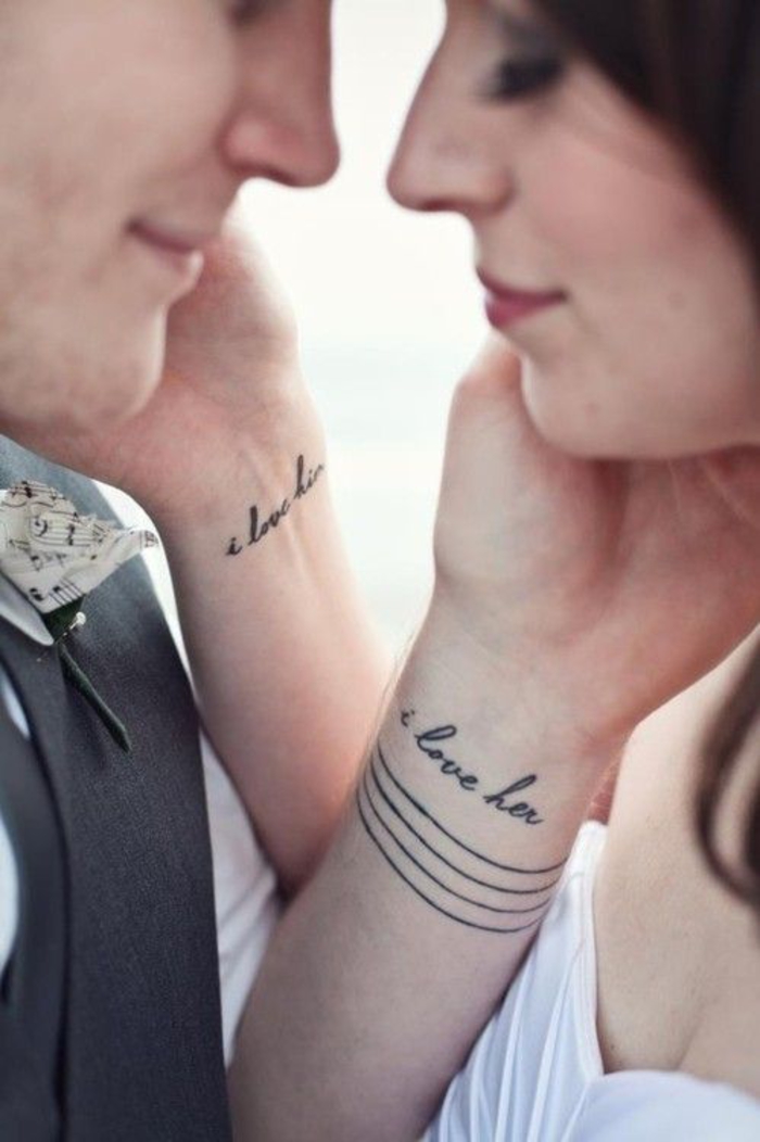 tetoválás ötlet párok számára, szeretlek, szeretem őt, kis kar tetoválások partnerek