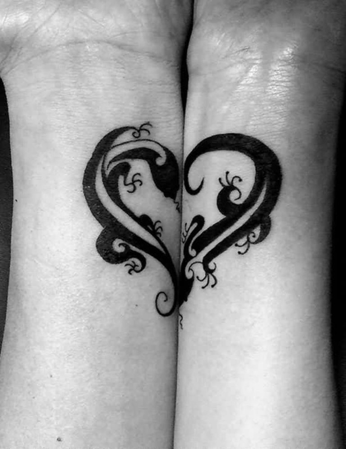 татуировки за двойки, които се допълват, сърце, лоши татуировки за партньори, любов