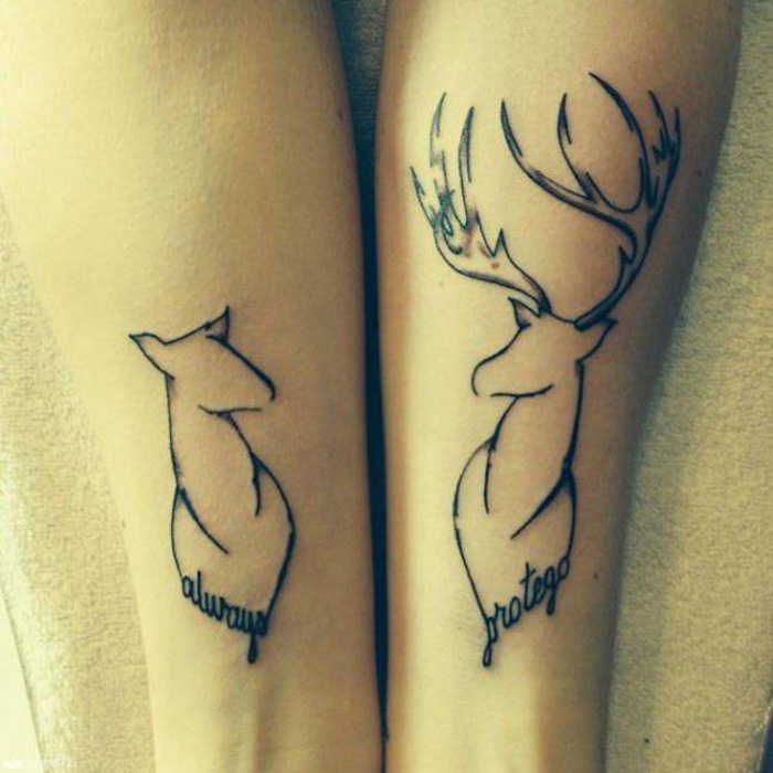 tetovaže ideje za partnere, jelena i pradavice, tetovaže koje se međusobno nadopunjuju