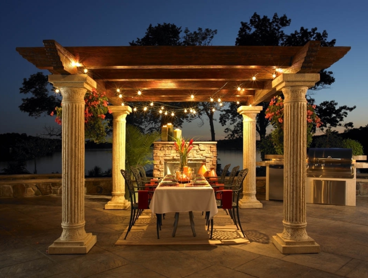 Pergola-градина осветена-каменна колона благородна-семпъл, модерен шик Дизайн-mbiente