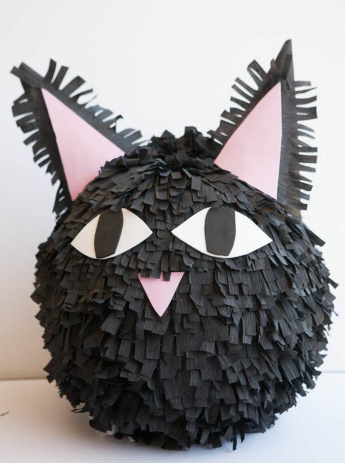 gato negro - piñata, ojos, orejas, servilletas negras