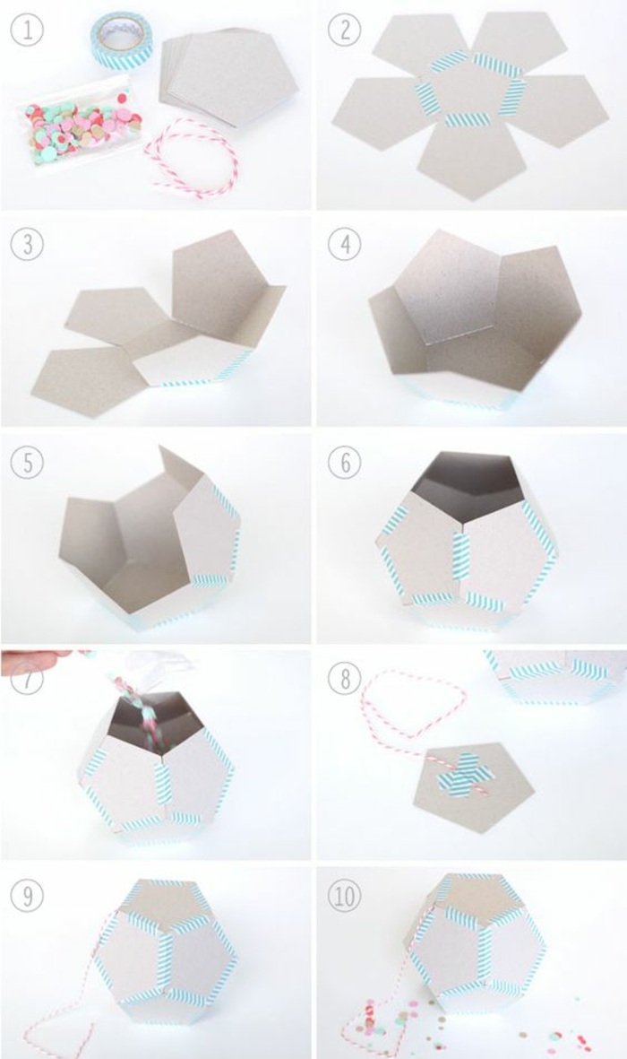 Оформяне на геометрична фигура от картон, лента от марка, сладкиши