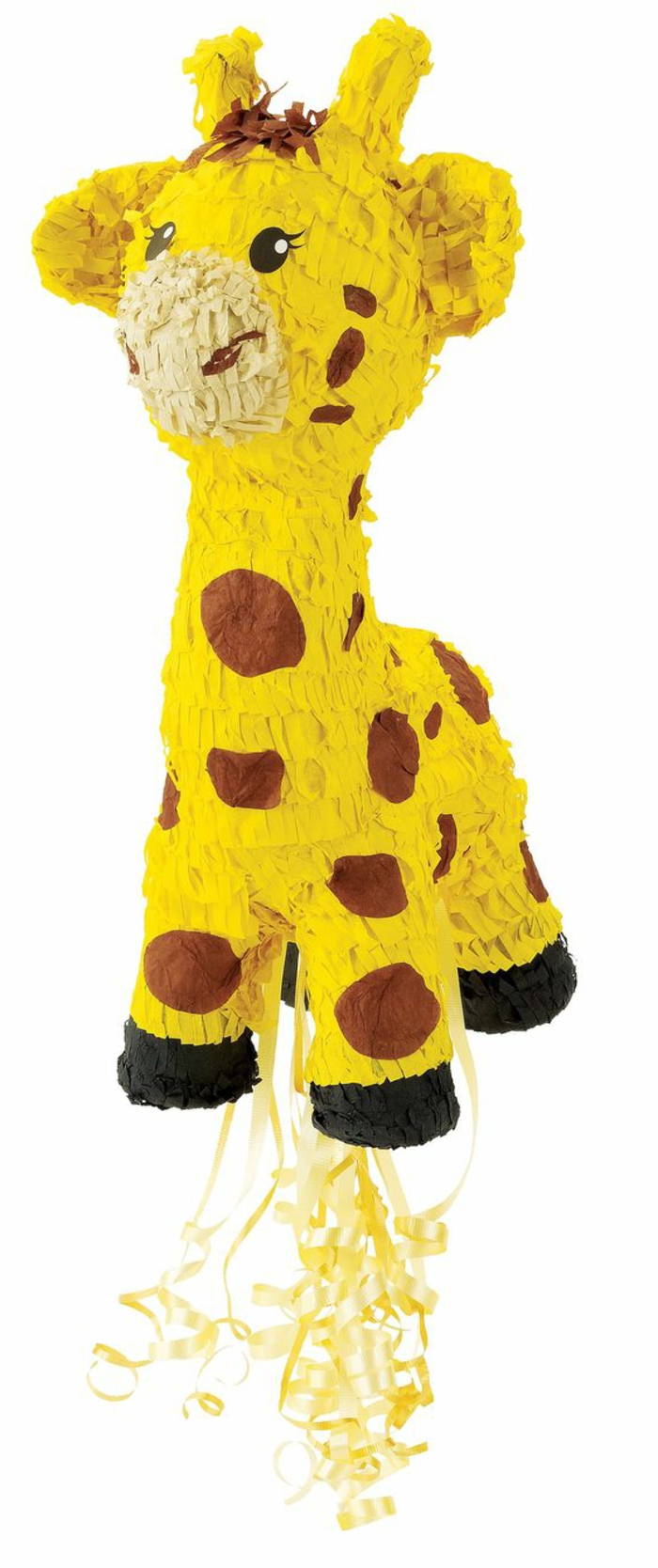 jirafa pinata, arco amarillo, papel, fiesta de niños