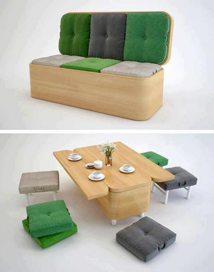 espacio de muebles de ahorro verde camas