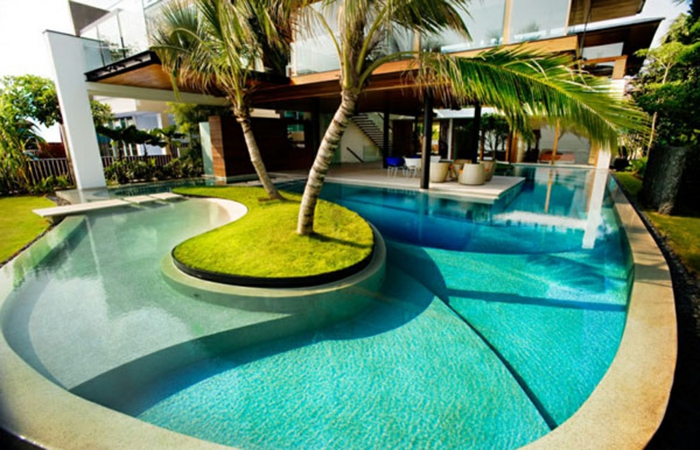 басейн тапети красиви зелени палми