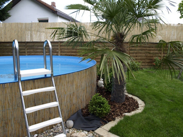 басейна дизайн на градини-стълби към басейн