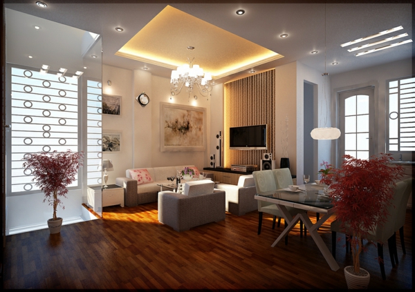 أفكار إضاءة رائعة لتصميم غرفة المعيشة باللون الأبيض