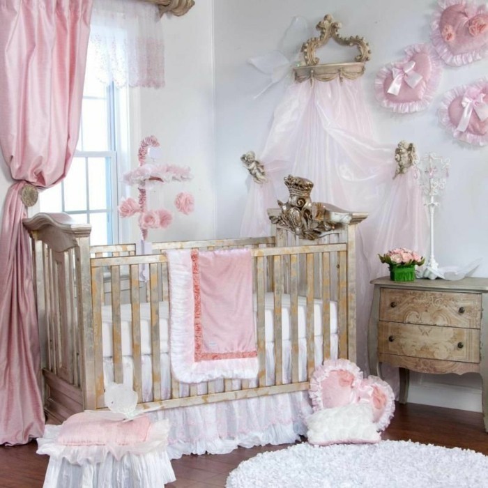 الاميرة الرضيعة غرفة نوم جعل-عناصر وردية-جميلة-الطفل السرير