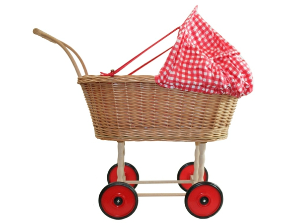 elementos rojos de la cesta del carro de la muñeca - fondo blanco