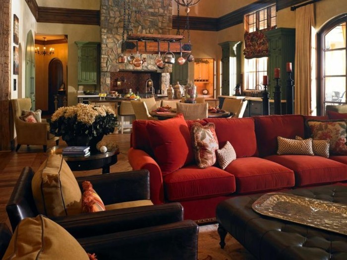 пространствено апартамент аристократичен съоръжение кожени мебели Red Couch