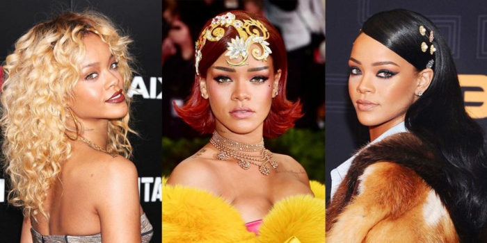 Három legjobb Rihanna frizurája exkluzív ruhával - szőke, fekete és piros