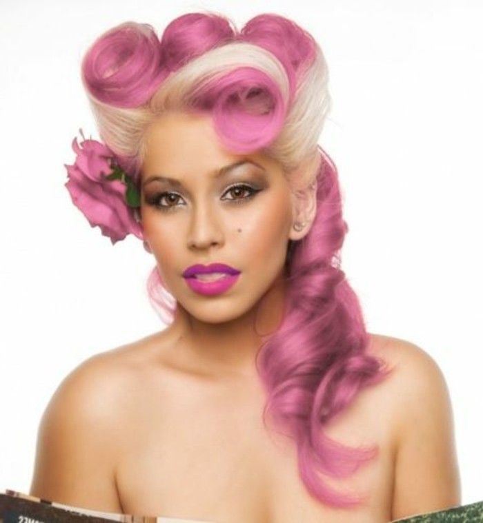 рокабили-прически-екстравагантен-розова коса
