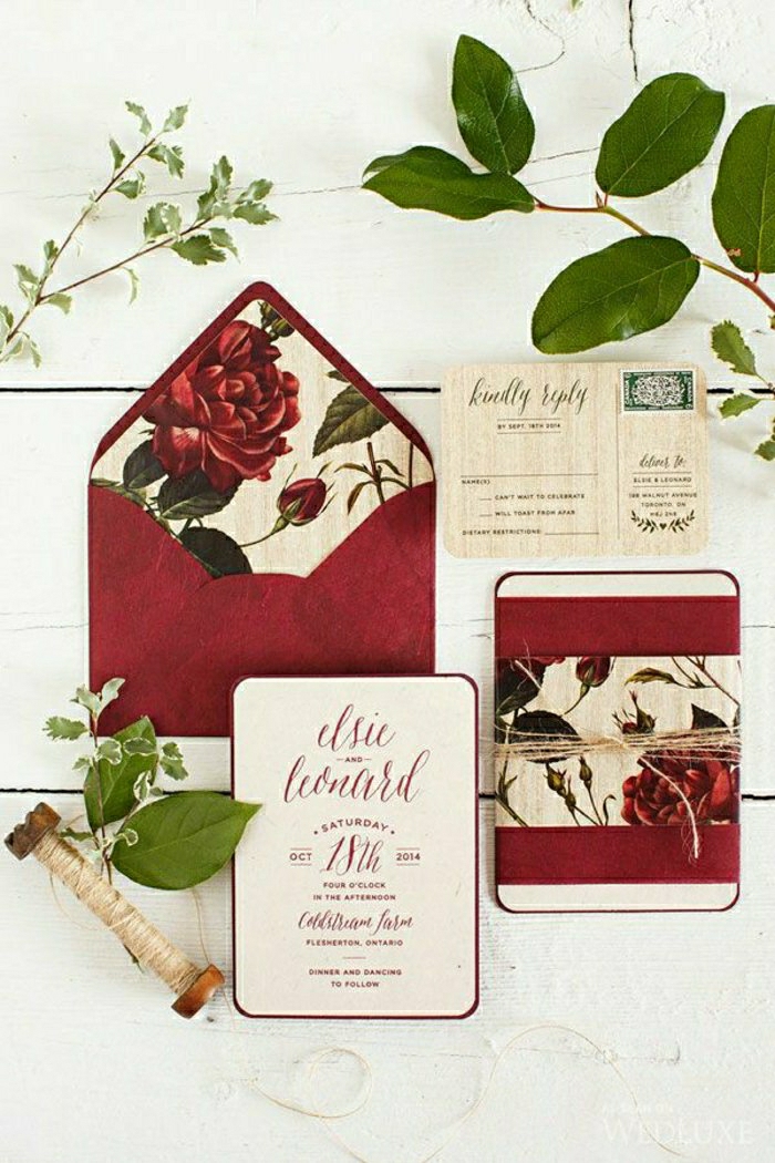 романтична идея-покана сватба-плик Rose червена връв