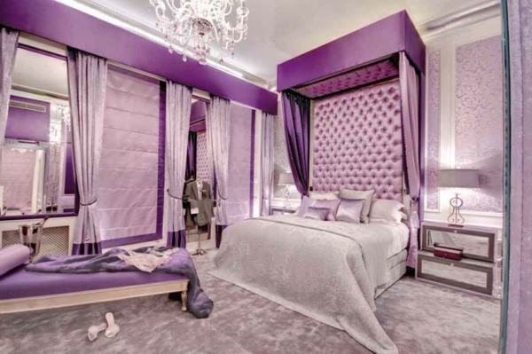 romanttinen makuuhuoneen suunnittelun-in-violetti väri