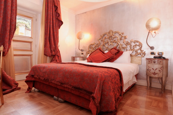romanttinen makuuhuoneen suunnittelun-mielenkiintoinen-vuode-with-a-fancy-pääty