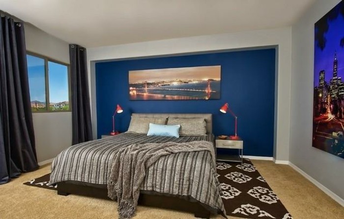 رومانسية-غرف نوم تصميم البنزين الجدار سرير مريح اللون