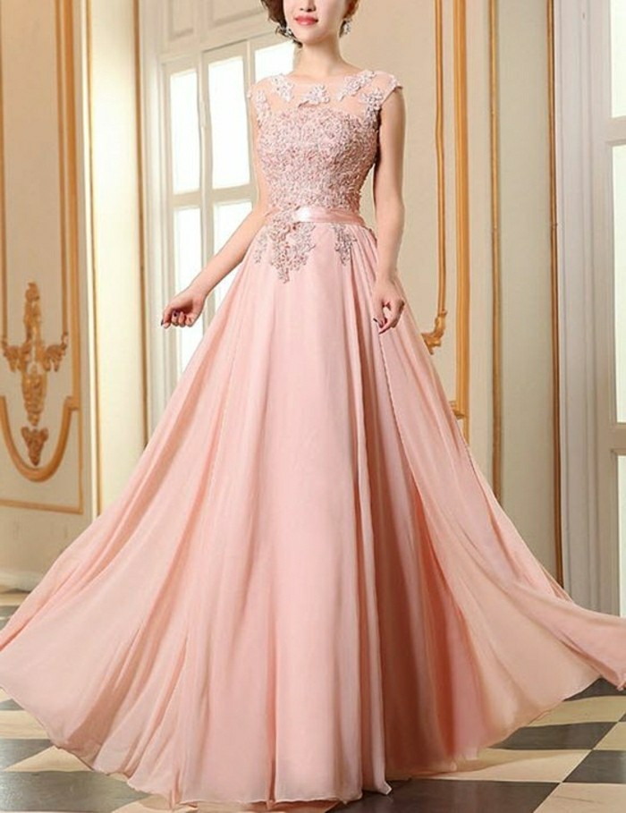 ružičasta haljina Long-bez-rukavima