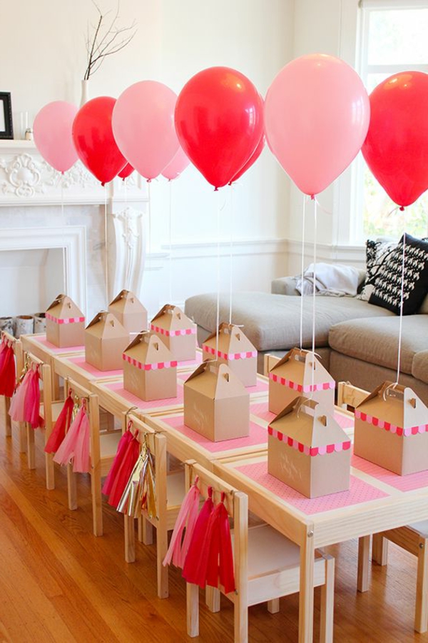 Red-globos rosa y decoración de mesa-para-uno-niño fiesta de cumpleaños-deco