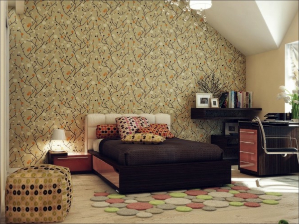 Картина за шаблон върху стената в цвят окрак за луксозната спалня