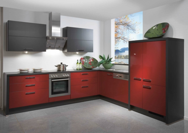 червено-кухня-модерен дизайн