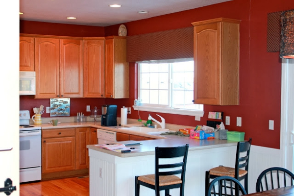 червени кухня-стена цвят-столче-в стаята
