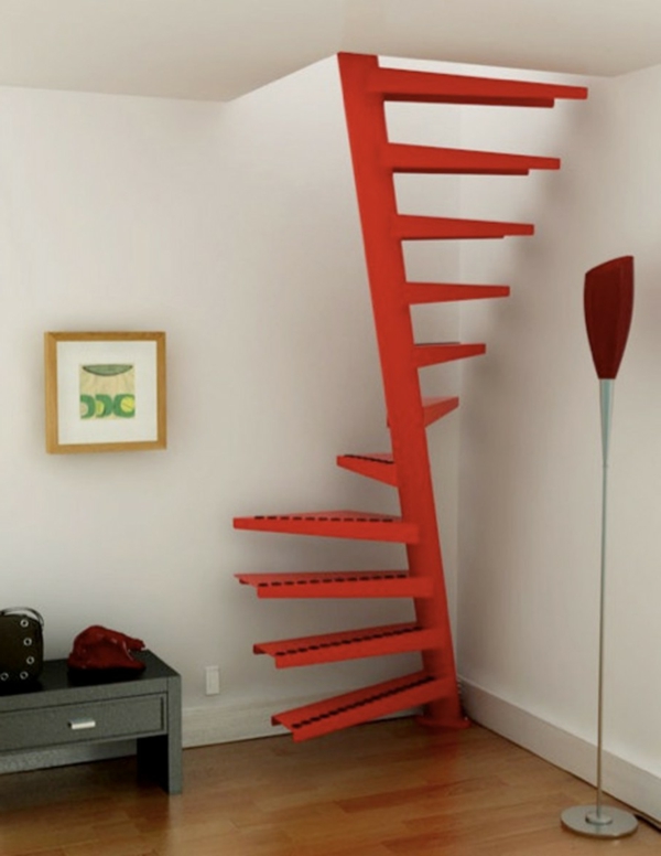 Rojo-moderno que ahorra espacio escalera