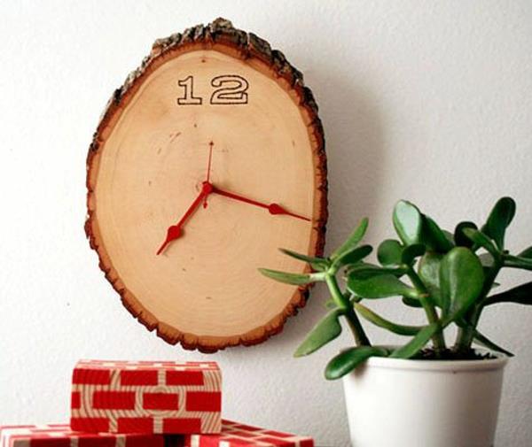 кръгло дърво стенен часовник дизайн идея-Log
