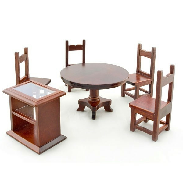 кръгла маса-и-столове-прекрасен-куклена къща мебели