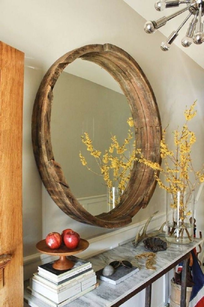 جولة الجدار مرآة من الخشب لالممتاز الإطار