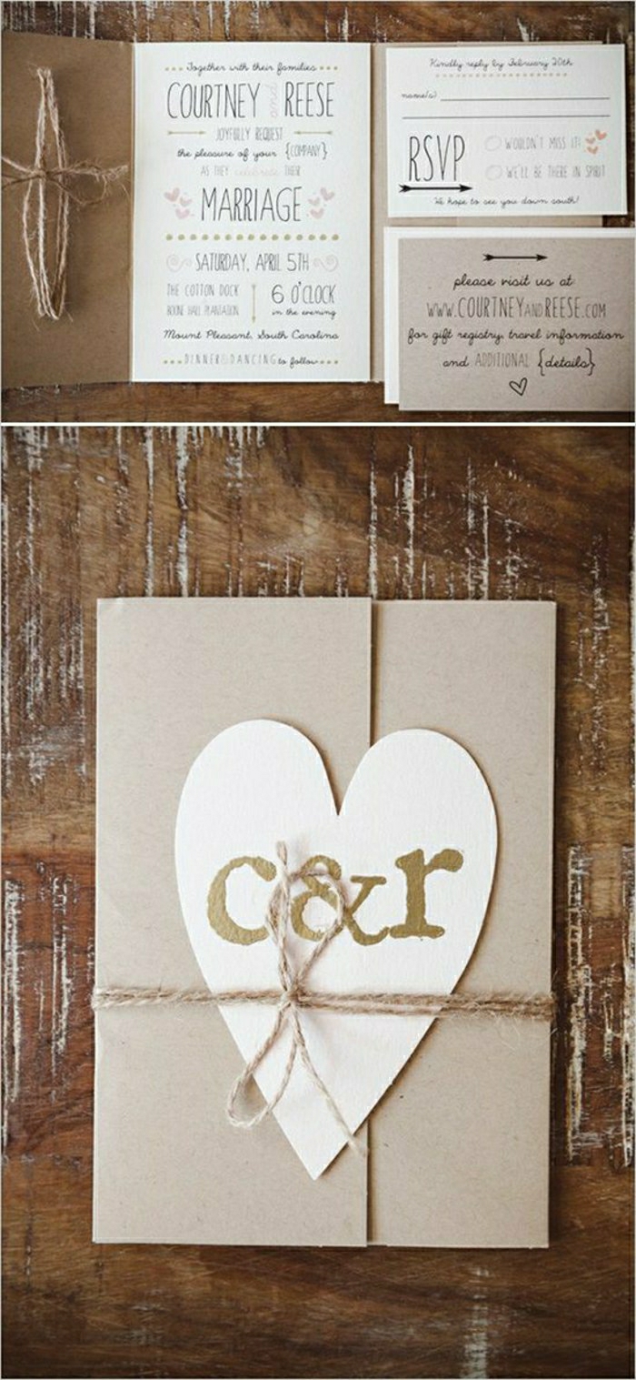 рустикален покана сватба кафяво-бежово Heart кабел игриво шрифта