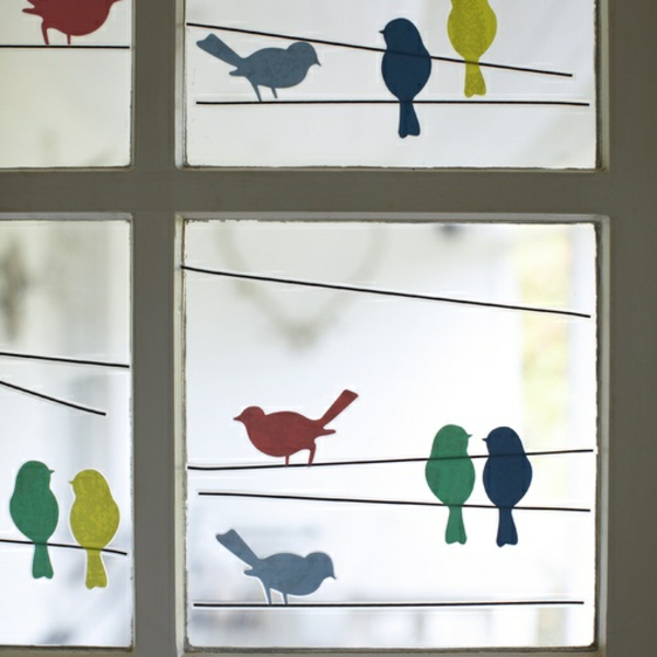 όμορφα διακοσμητικά παράθυρα-χειροποίητα-πτηνά-έργα ζωγραφικής