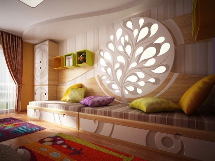 جميلة غرف نوم-الألوان فريدة من نوعها، خفيفة التصميم الحديث الجدار