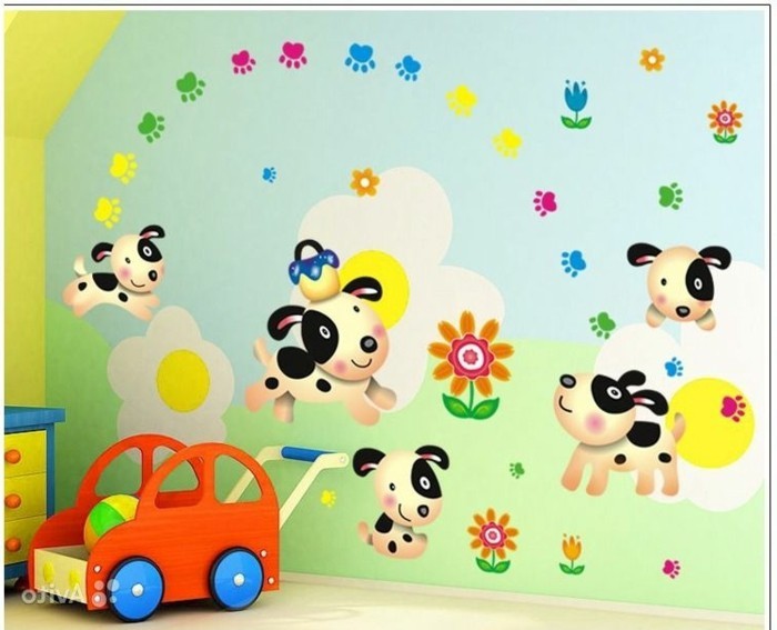 kaunis-seinämaalauksia-for-lastentarha-with-pieni-koirat