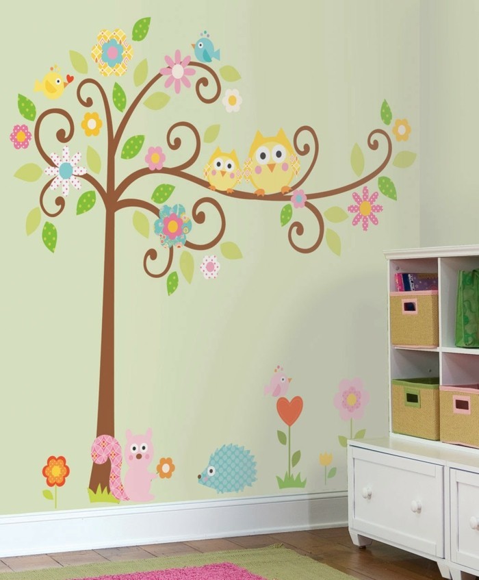 kaunis-seinämaalauksia-for-lastentarha-with-eläimillä-birds-ja-puu