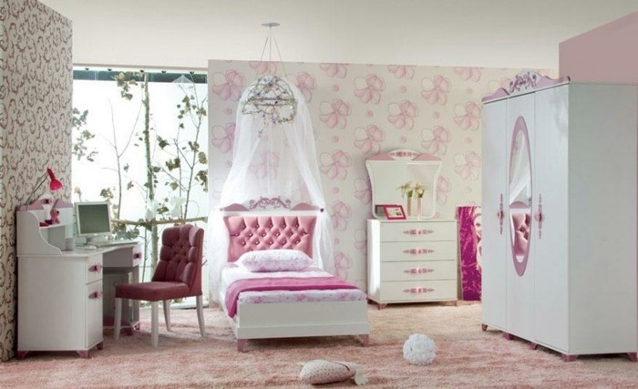 красива спалня идеи-за-момиче-интересен-светъл цвят-тапети