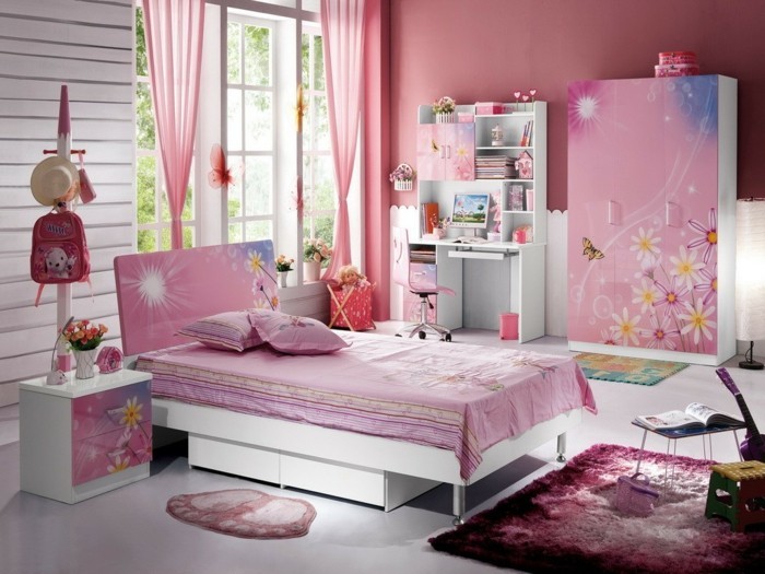 hermoso dormitorio Ideas para la niña de poco color de rosa-camas