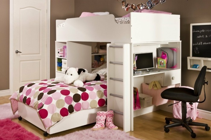 hermoso dormitorio las ideas-para-niña-escritorio-y-camas con-camas, ropa de cama salpicadas
