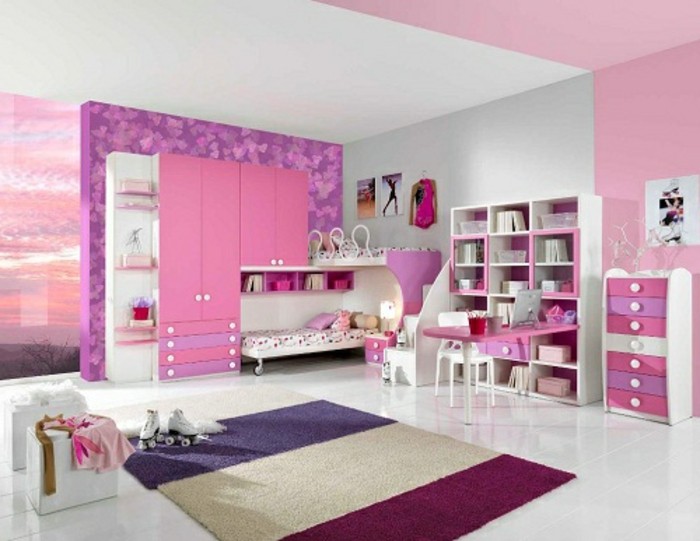 hermoso dormitorio las ideas-para-chica super hermosa alfombra-y-rosa-pared de diseño
