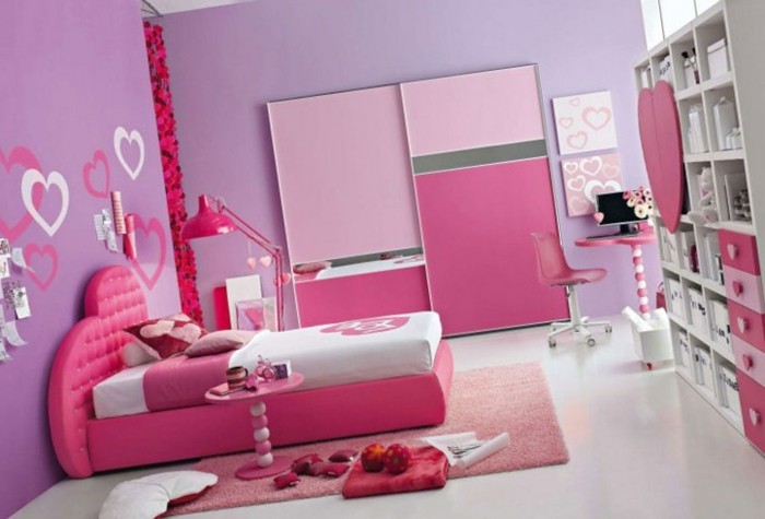 красива спалня идеи-за-момичета-розови-шкафове-и-wandtattoos