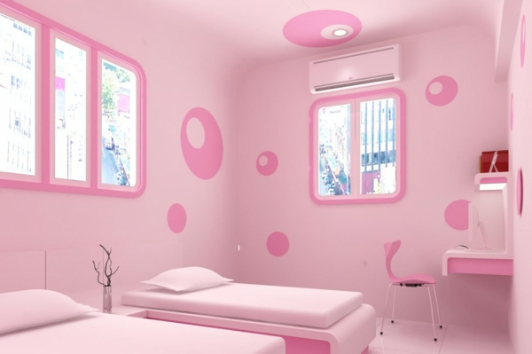 красива-спалня-розово-стена-цвят-интересна стена дизайн