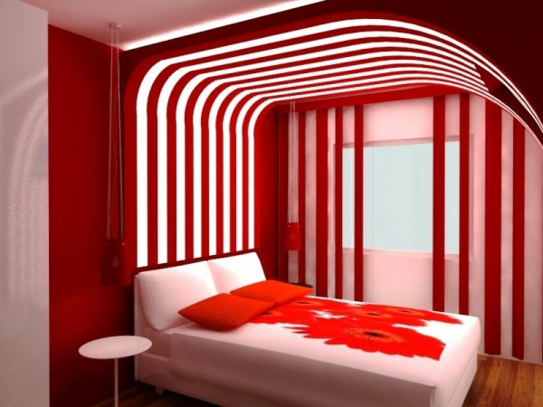 تصميم ديكور غرفة نوم حمراء اللون باهظة