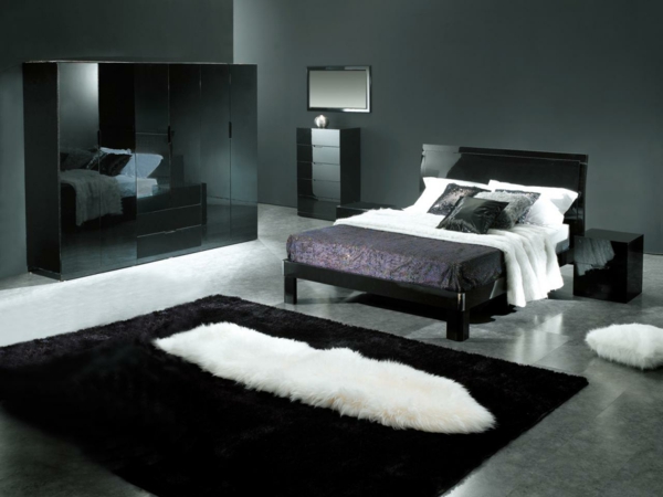 черна мебел и стенен дизайн в луксозната спалня