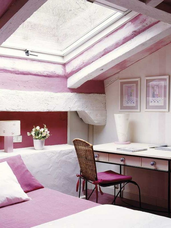 chambres en grenier couleur rose