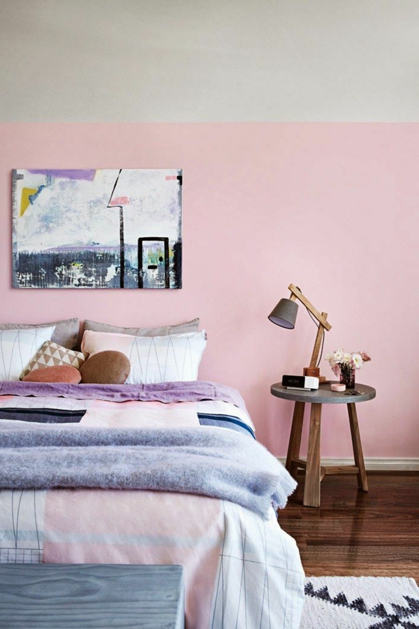 makuuhuone-inspiraation-ideoita-for-seinä-in-vaaleanpunainen väri
