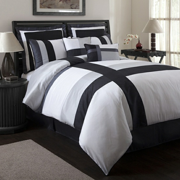 nadahnuće za spavaću sobu - prekrasan krevet za muškarce - siva i bijela kombinacija